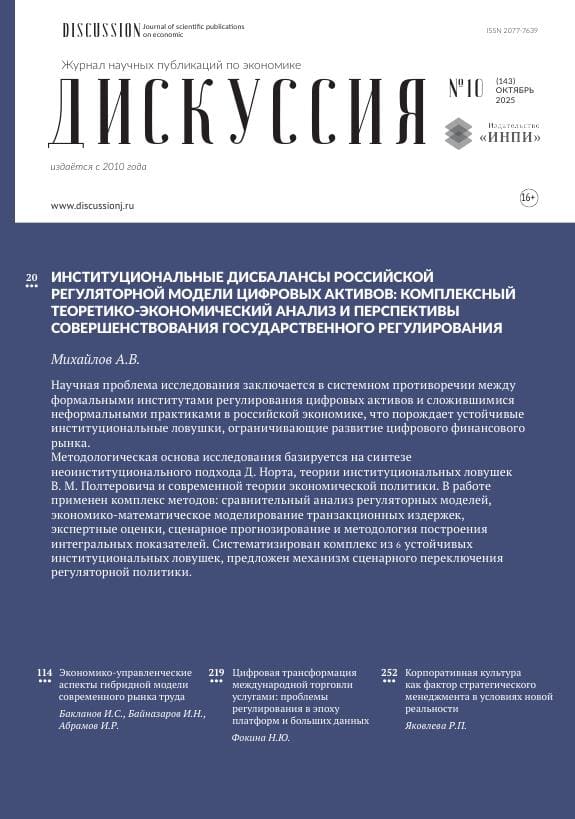 					Показать Том 143 № 10 (2025): ДИСКУССИЯ ЖУРНАЛ НАУЧНЫХ ПУБЛИКАЦИЙ ПО ЭКОНОМИКЕ
				